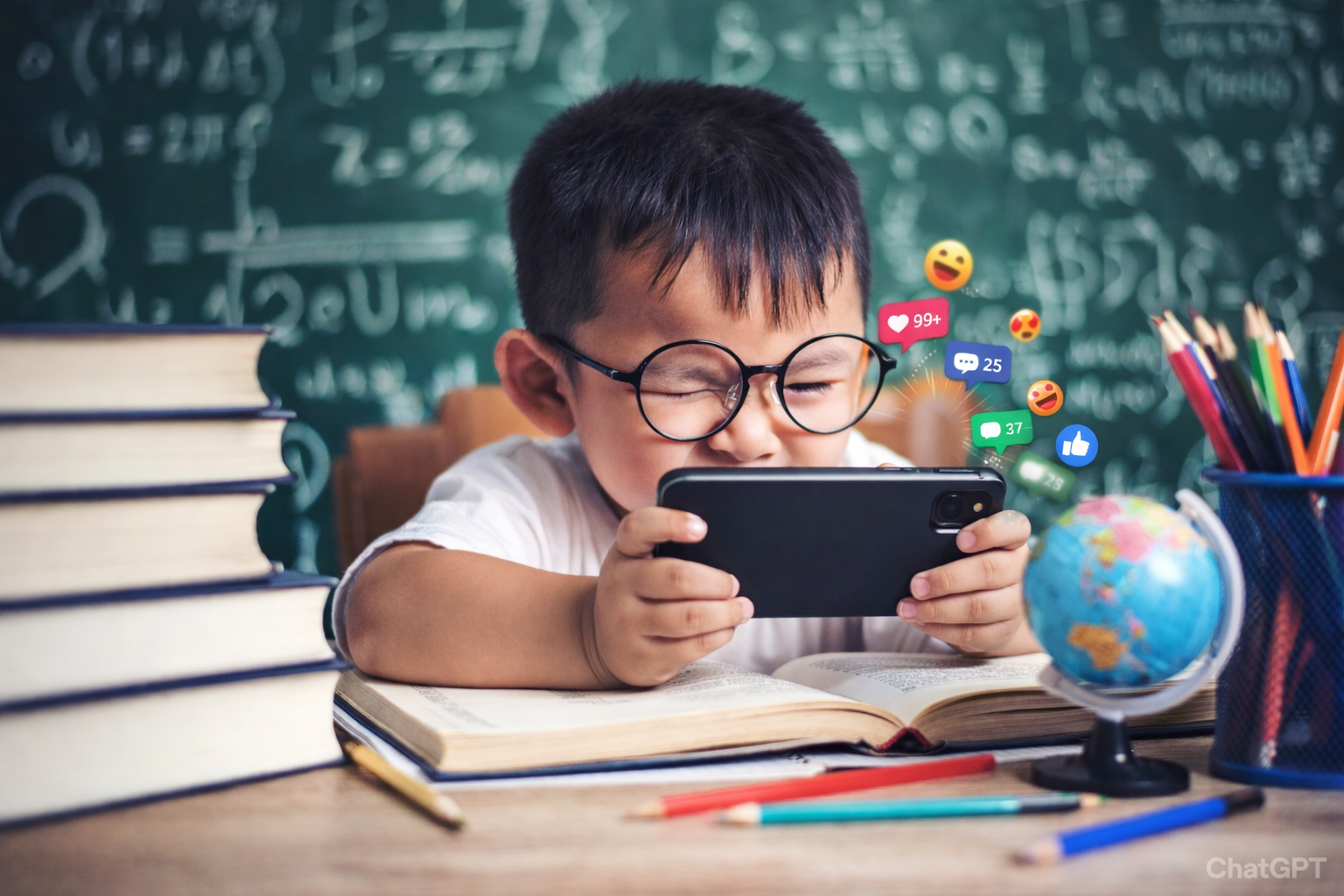 Child focusing deeply on learning and studying